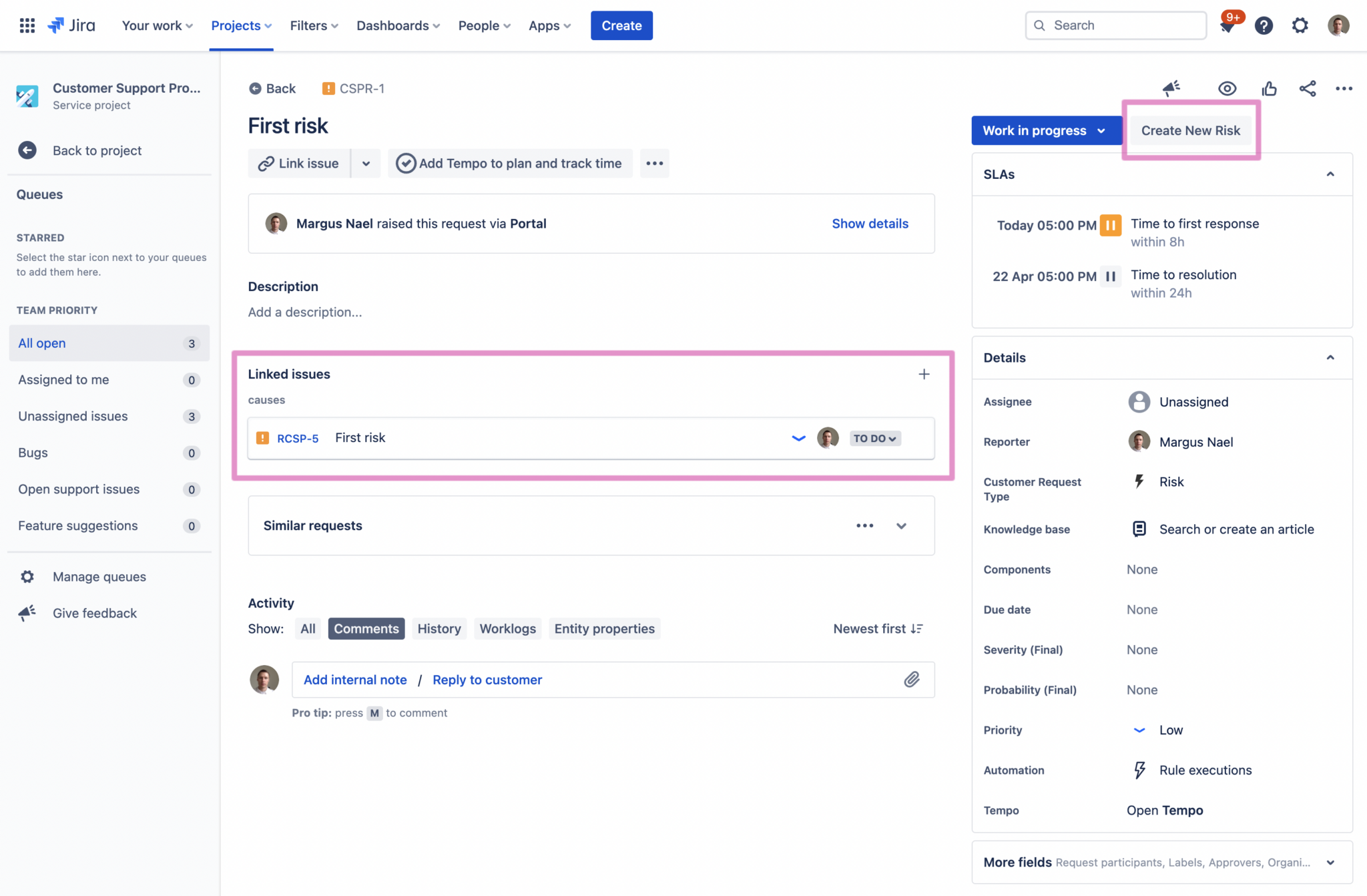 How to Create a Risk from a Jira Support Ticket? - SoftComply