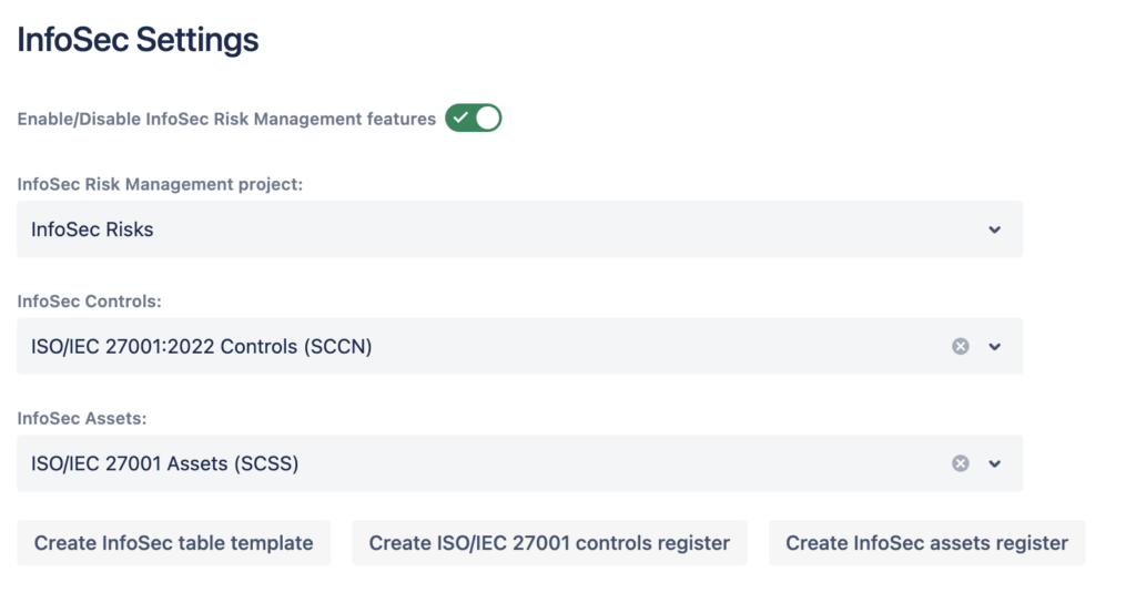 Information Security Risk Management Settings