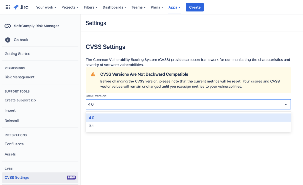 Select CVSS Settings 