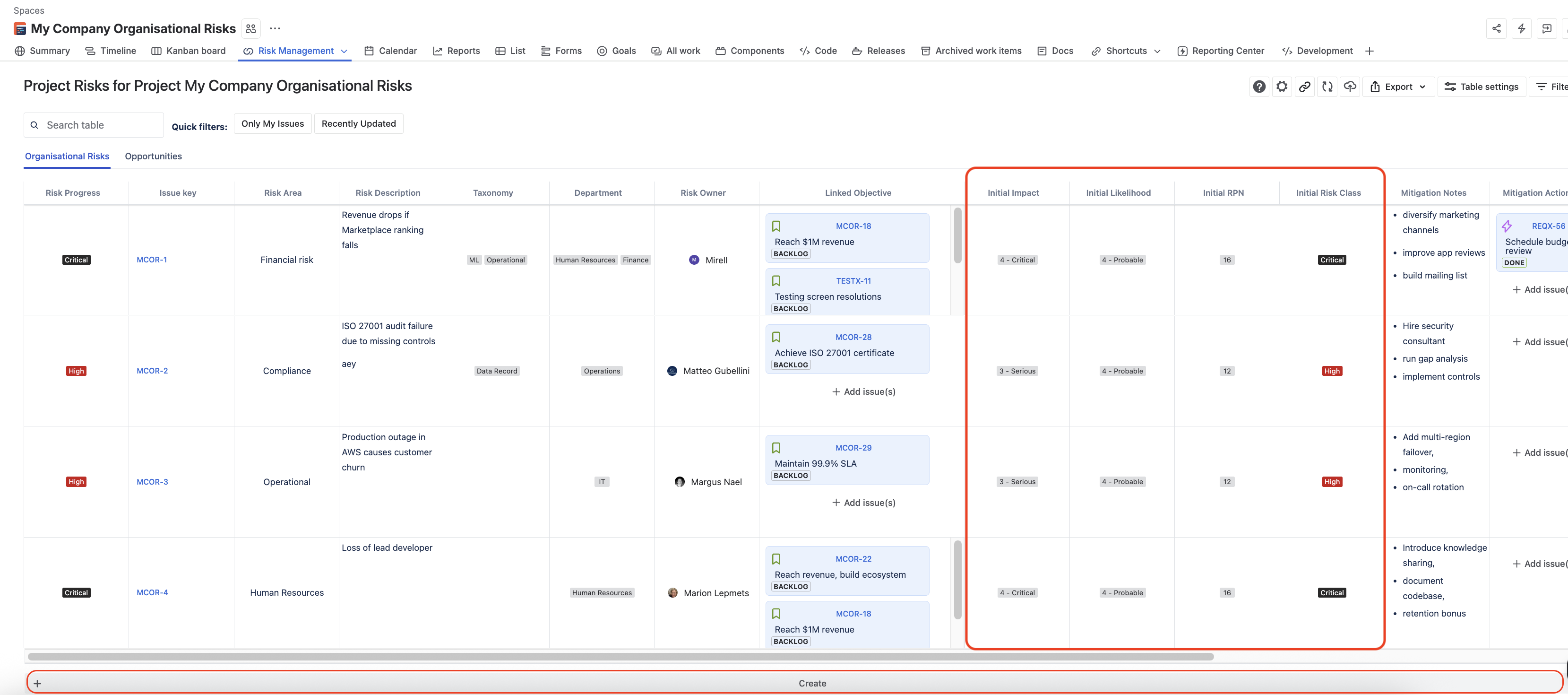 How to assess risks in Risk Table view in Jira
